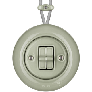 SURFACE PORCELAIN WALL LIGHT SWITCH GREY GREEN DOUBLE TOGGLE - DYKE & DEAN