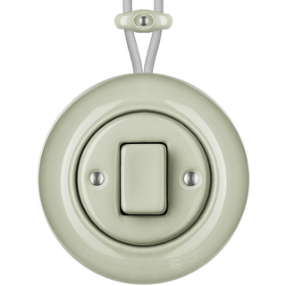 SURFACE PORCELAIN WALL LIGHT SWITCH GREY GREEN FAT BUTTON - DYKE & DEAN