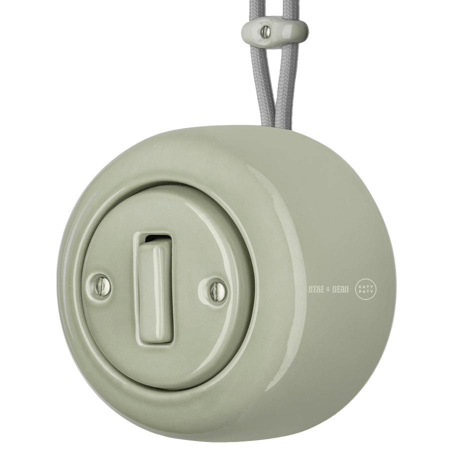 SURFACE PORCELAIN WALL LIGHT SWITCH GREY GREEN SLIM BUTTON - DYKE & DEAN