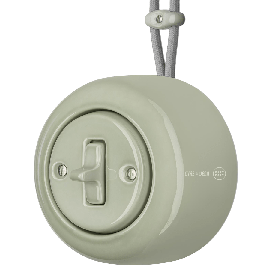 SURFACE PORCELAIN WALL LIGHT SWITCH GREY GREEN TOGGLE - DYKE & DEAN