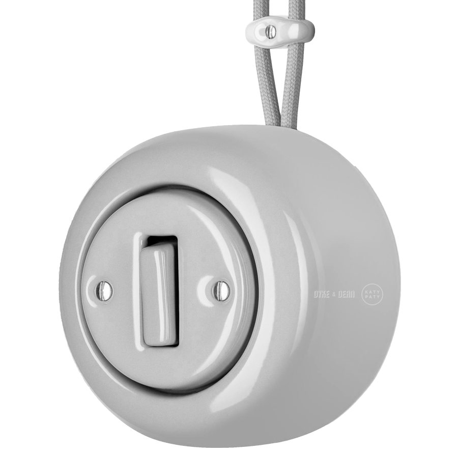 SURFACE PORCELAIN WALL LIGHT SWITCH GREY SLIM BUTTON - DYKE & DEAN