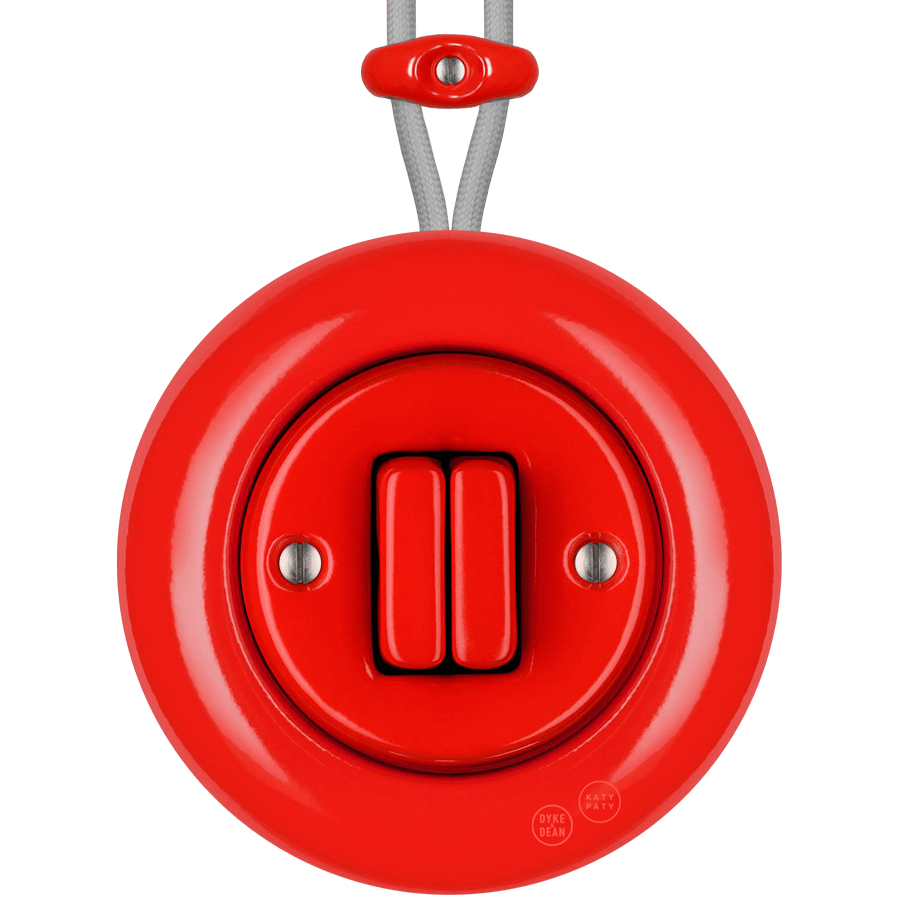 SURFACE PORCELAIN WALL LIGHT SWITCH RED DOUBLE - DYKE & DEAN