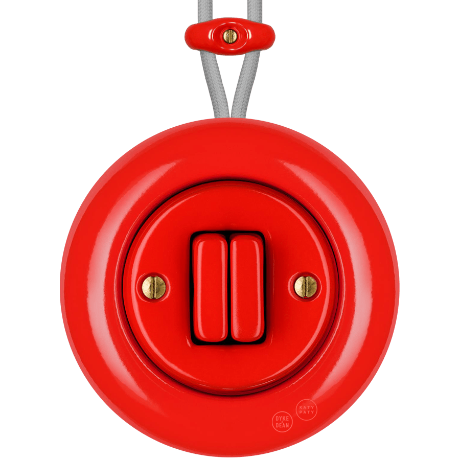 SURFACE PORCELAIN WALL LIGHT SWITCH RED DOUBLE - DYKE & DEAN