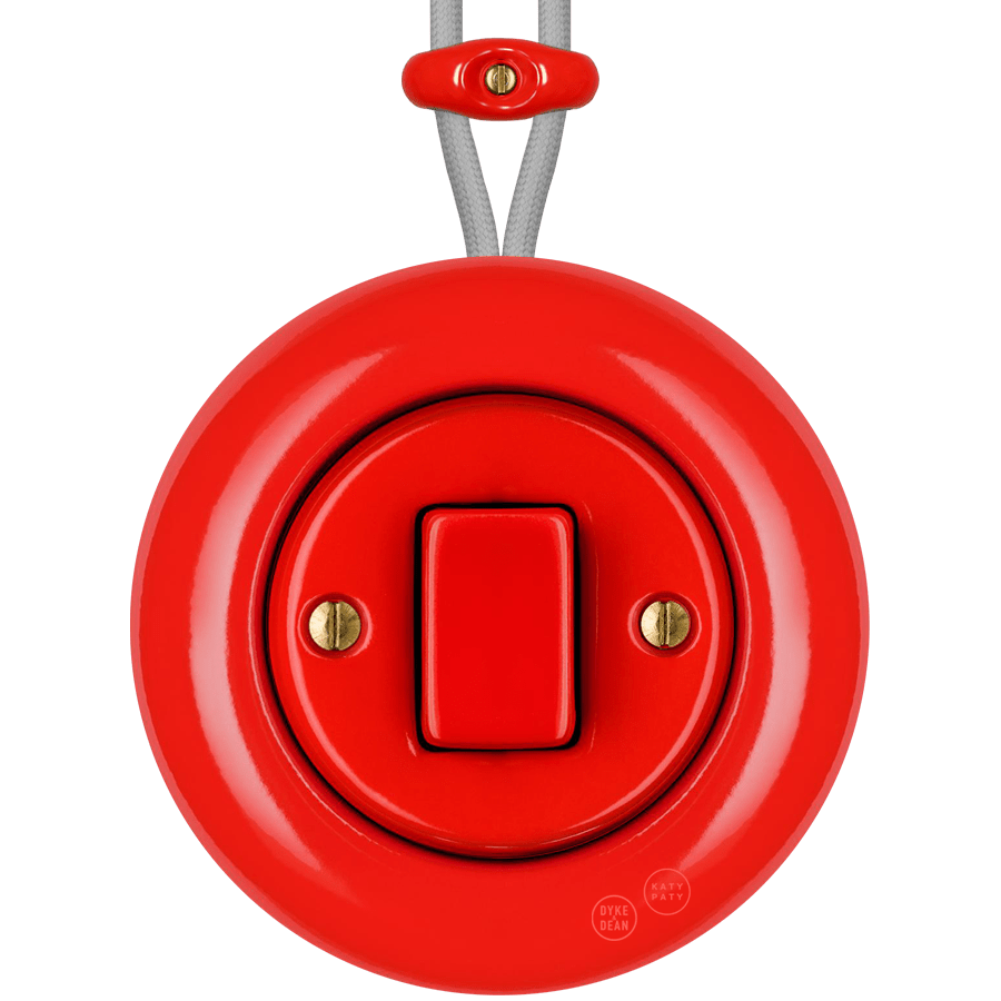 SURFACE PORCELAIN WALL LIGHT SWITCH RED FAT BUTTON - DYKE & DEAN