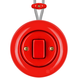 SURFACE PORCELAIN WALL LIGHT SWITCH RED FAT BUTTON - DYKE & DEAN