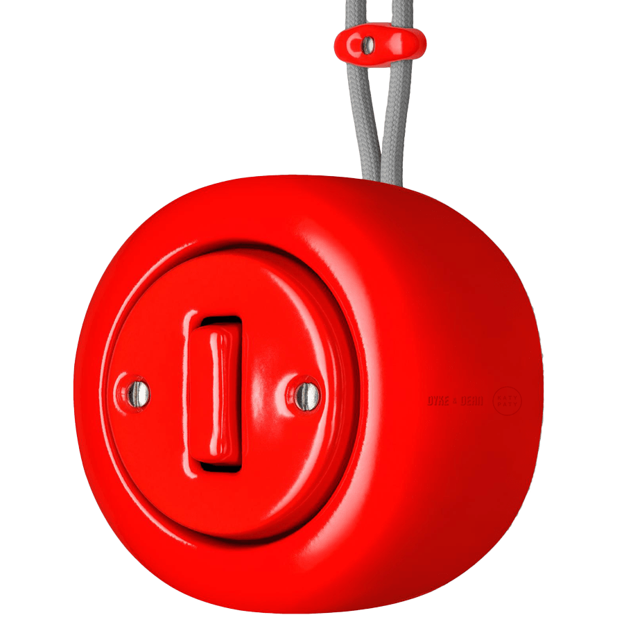 SURFACE PORCELAIN WALL LIGHT SWITCH RED SLIM BUTTON - DYKE & DEAN