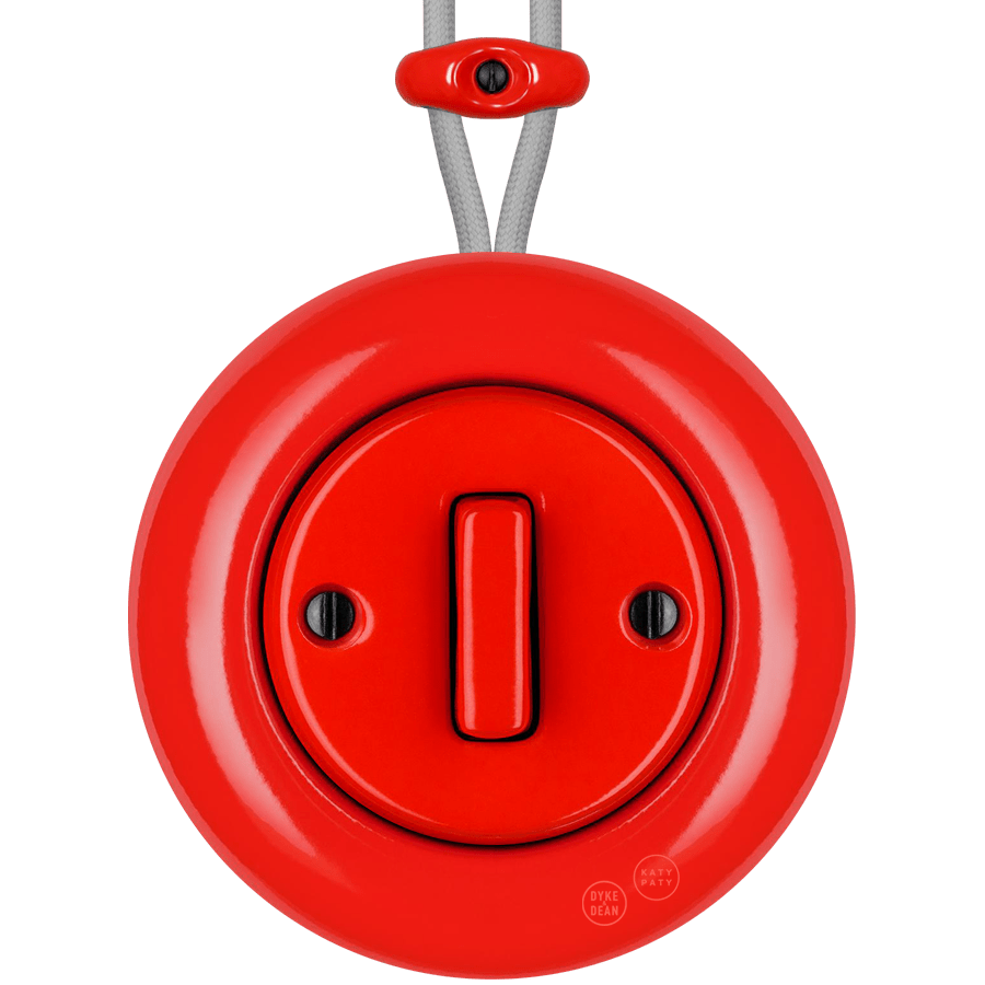 SURFACE PORCELAIN WALL LIGHT SWITCH RED SLIM BUTTON - DYKE & DEAN