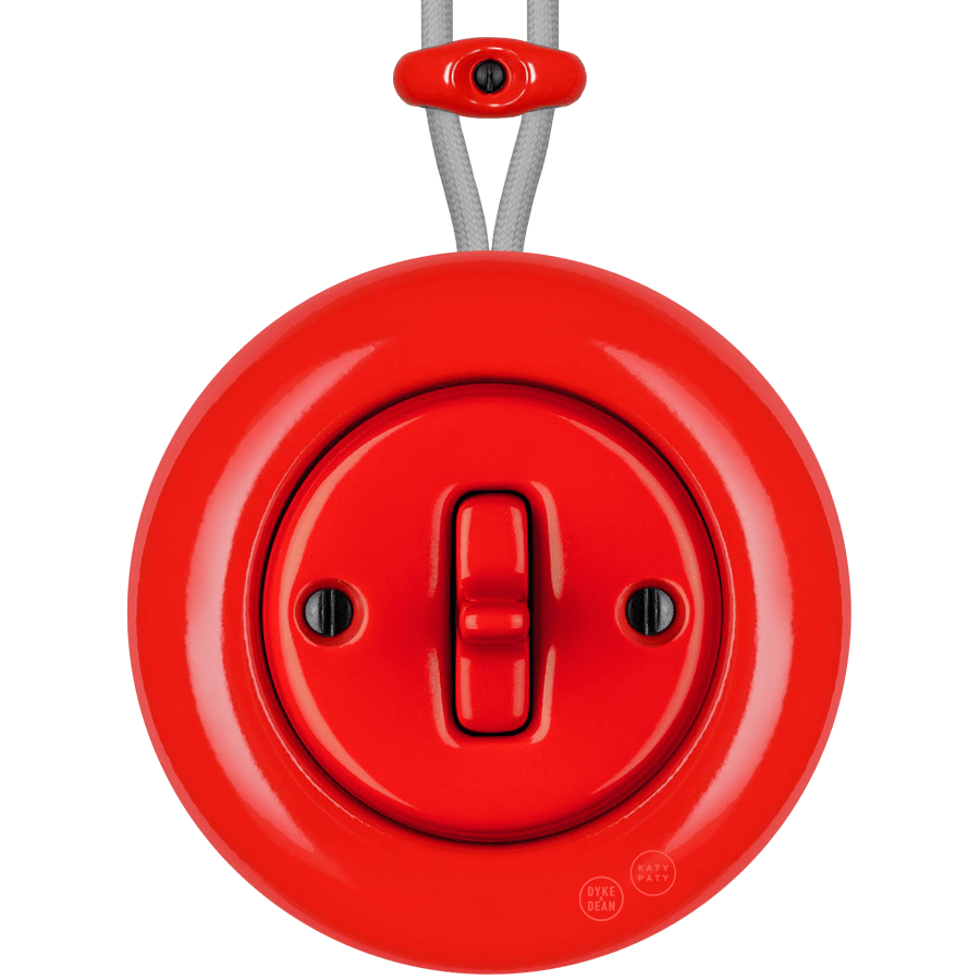 SURFACE PORCELAIN WALL LIGHT SWITCH RED TOGGLE - DYKE & DEAN