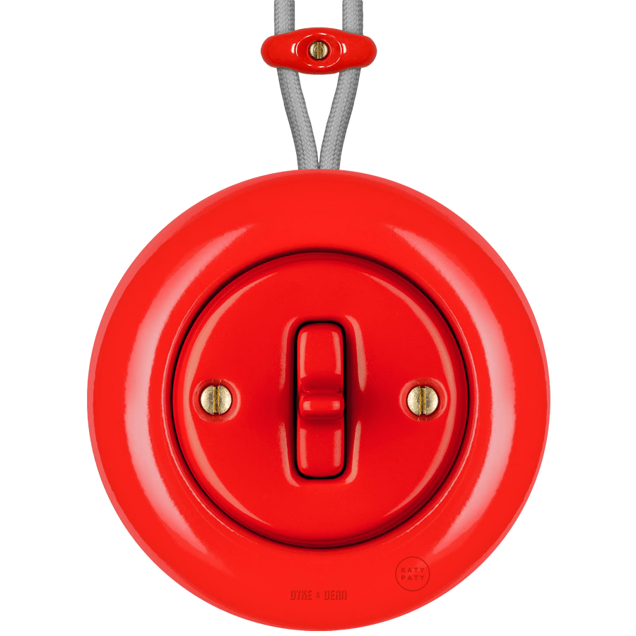 SURFACE PORCELAIN WALL LIGHT SWITCH RED TOGGLE - DYKE & DEAN