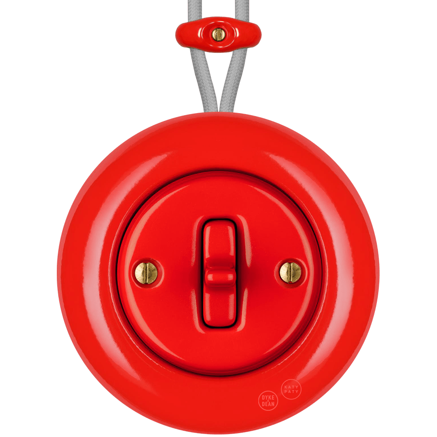 SURFACE PORCELAIN WALL LIGHT SWITCH RED TOGGLE - DYKE & DEAN