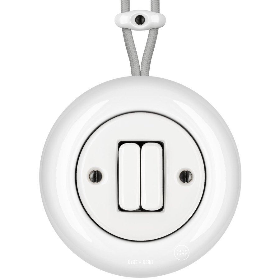 SURFACE PORCELAIN WALL LIGHT SWITCH WHITE DOUBLE - DYKE & DEAN