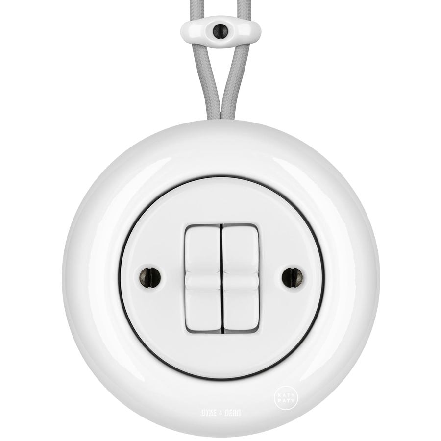 SURFACE PORCELAIN WALL LIGHT SWITCH WHITE DOUBLE TOGGLE - DYKE & DEAN