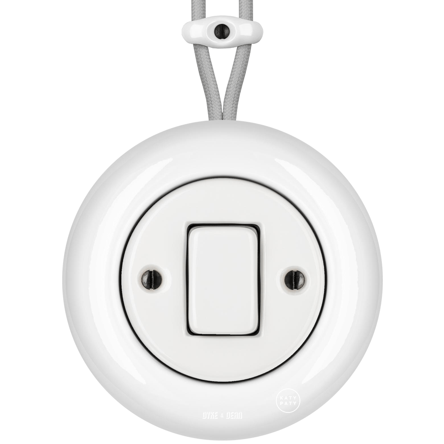 SURFACE PORCELAIN WALL LIGHT SWITCH WHITE FAT BUTTON - DYKE & DEAN