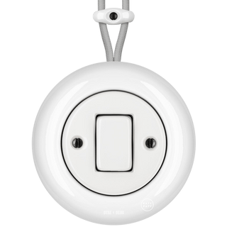 SURFACE PORCELAIN WALL LIGHT SWITCH WHITE FAT BUTTON - DYKE & DEAN