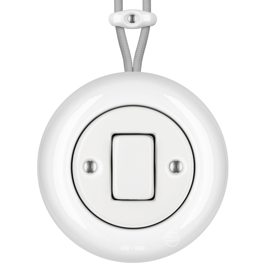 SURFACE PORCELAIN WALL LIGHT SWITCH WHITE FAT BUTTON - DYKE & DEAN