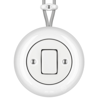 SURFACE PORCELAIN WALL LIGHT SWITCH WHITE FAT BUTTON - DYKE & DEAN