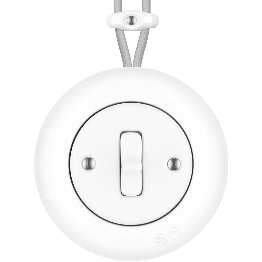 SURFACE PORCELAIN WALL LIGHT SWITCH WHITE TOGGLE - DYKE & DEAN