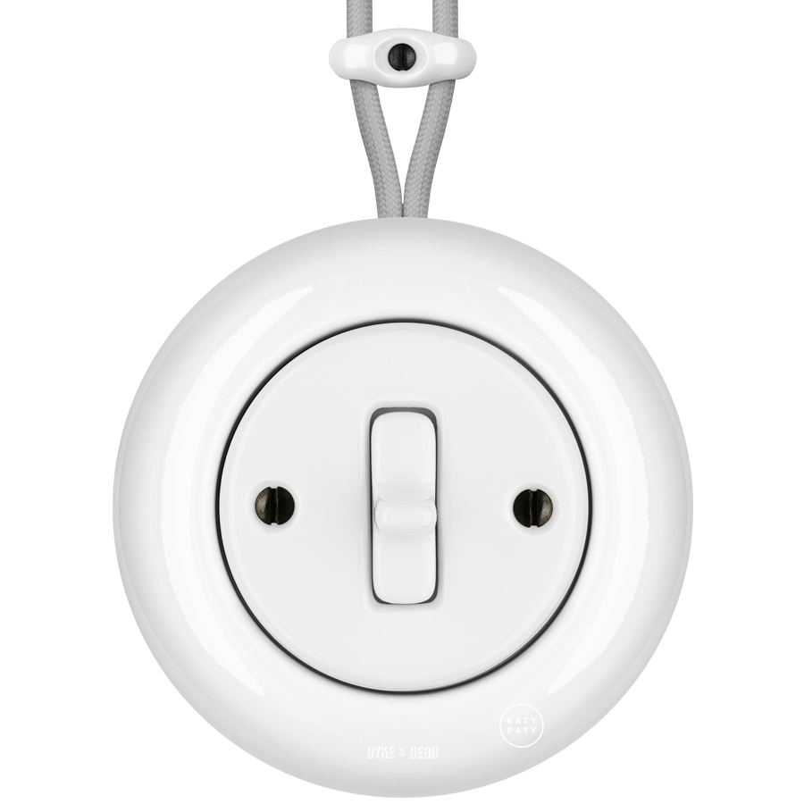 SURFACE PORCELAIN WALL LIGHT SWITCH WHITE TOGGLE - DYKE & DEAN