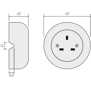 SURFACE PORCELAIN WALL SOCKET ASH GREY UK - DYKE & DEAN