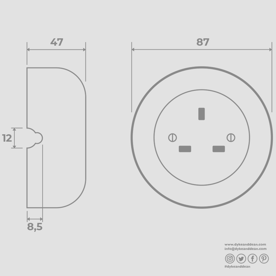 SURFACE PORCELAIN WALL SOCKET GREY UK - DYKE & DEAN