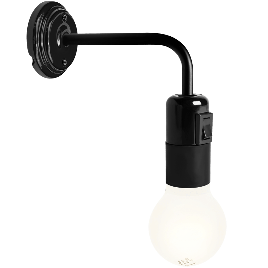 BLACK CERAMIC 90° DEGREE WALL LIGHT SWITCHED - DYKE & DEAN