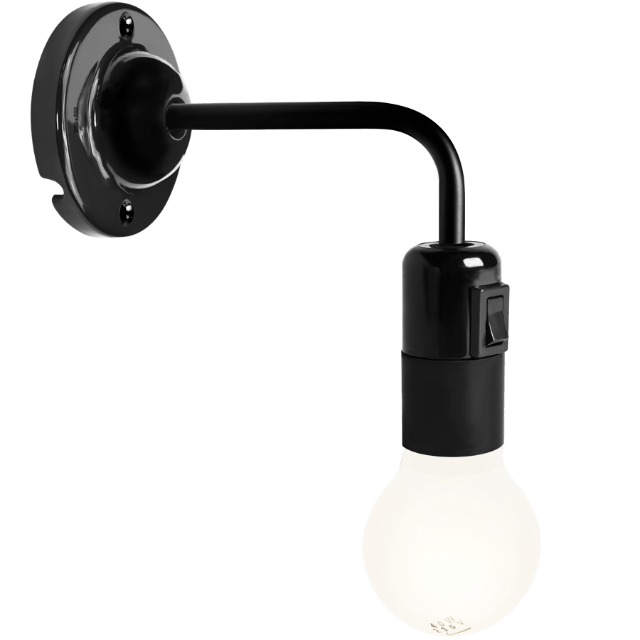 BLACK CERAMIC 90° DEGREE WALL LIGHT SWITCHED - DYKE & DEAN