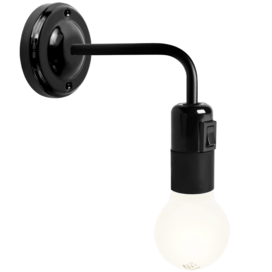 BLACK CERAMIC 90° DEGREE WALL LIGHT SWITCHED - DYKE & DEAN