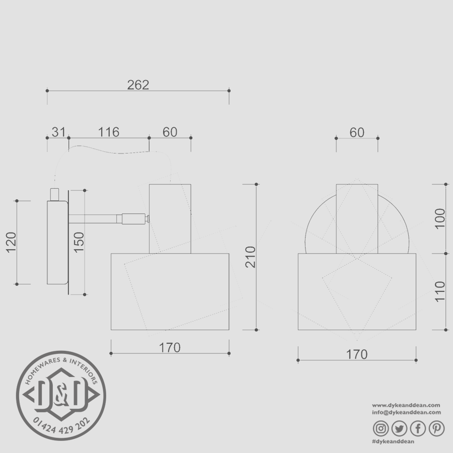 HOOD ADJUSTABLE WALL LIGHT WHITE - DYKE & DEAN