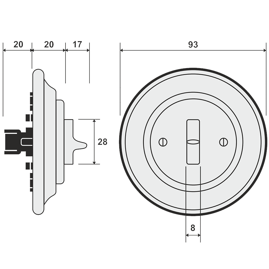 PORCELAIN WALL LIGHT SWITCH ASH GREY TOGGLE - DYKE & DEAN