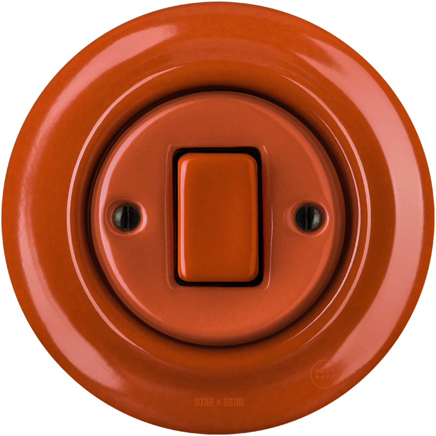 PORCELAIN WALL LIGHT SWITCH BRICK RED FAT BUTTON - DYKE & DEAN