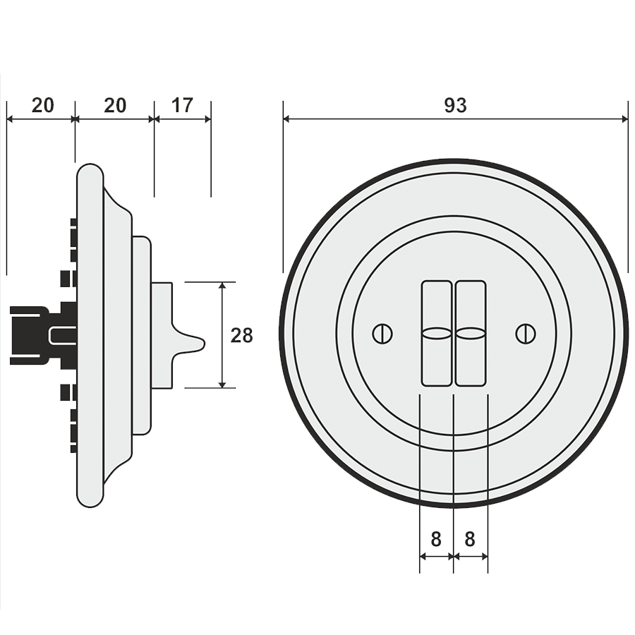 PORCELAIN WALL LIGHT SWITCH DARK GREY 2 TOGGLE - DYKE & DEAN