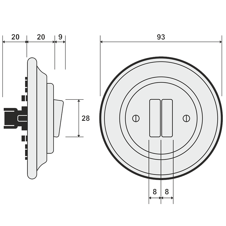 PORCELAIN WALL LIGHT SWITCH GREY DOUBLE - DYKE & DEAN