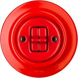 PORCELAIN WALL LIGHT SWITCH RED 2 TOGGLE - DYKE & DEAN