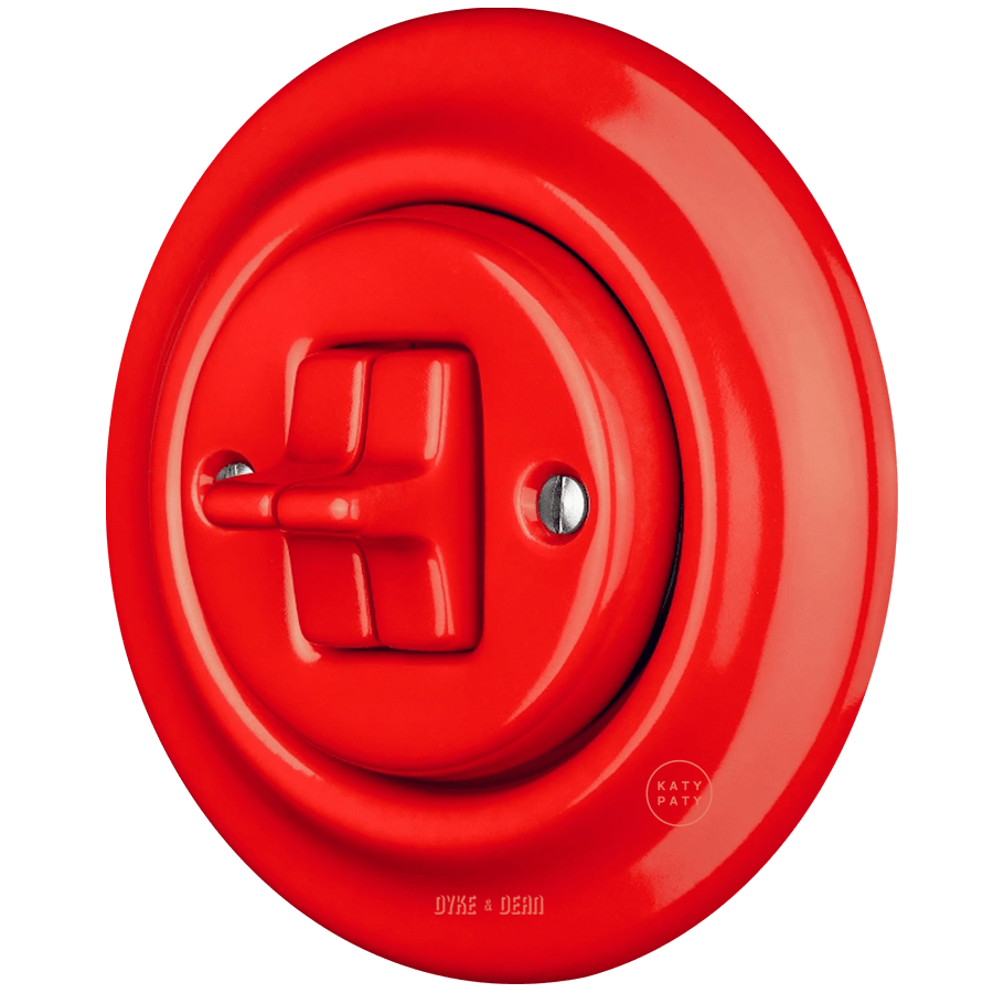 PORCELAIN WALL LIGHT SWITCH RED 2 TOGGLE - DYKE & DEAN