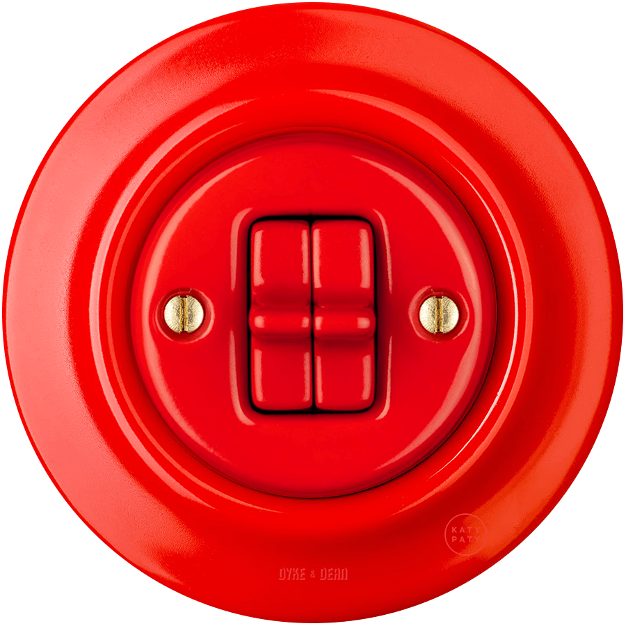 PORCELAIN WALL LIGHT SWITCH RED 2 TOGGLE - DYKE & DEAN