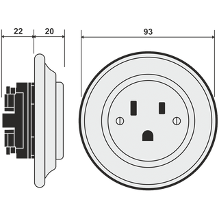 PORCELAIN WALL SOCKET ASH GREY USA 15 AMP - DYKE & DEAN