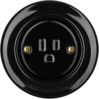 PORCELAIN WALL SOCKET BLACK USA 15 AMP - DYKE & DEAN