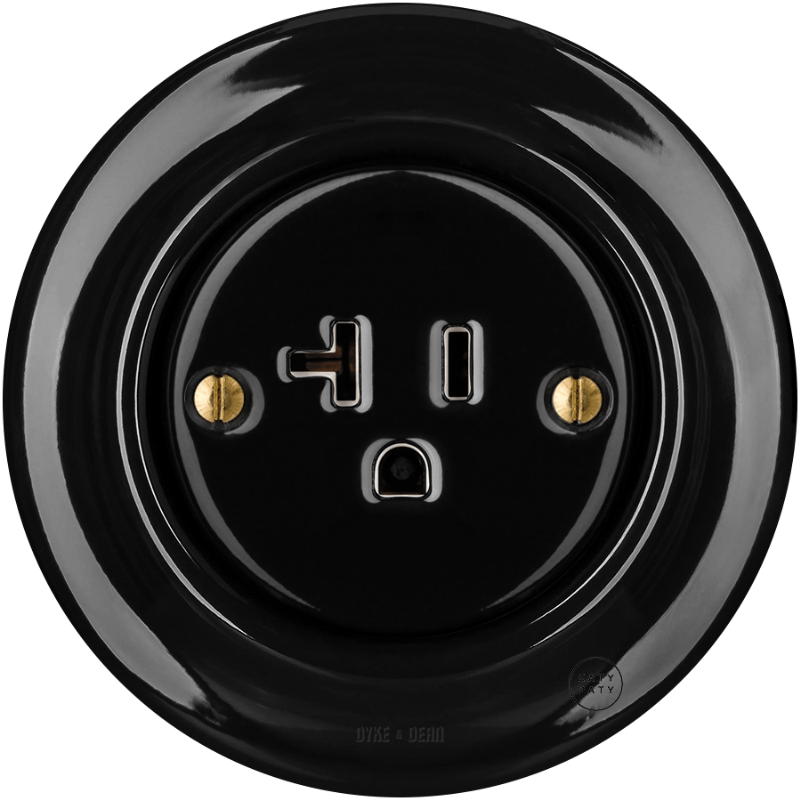 PORCELAIN WALL SOCKET BLACK USA 20 AMP - DYKE & DEAN