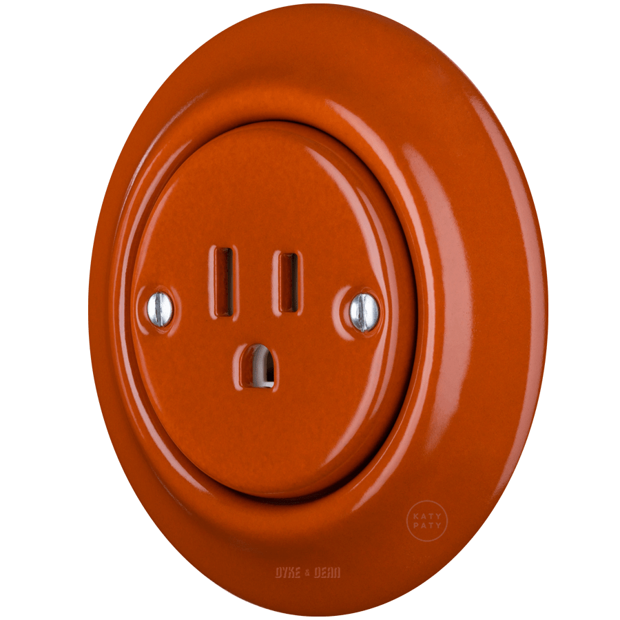 PORCELAIN WALL SOCKET BRICK RED USA 15 AMP - DYKE & DEAN