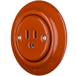 PORCELAIN WALL SOCKET BRICK RED USA 15 AMP - DYKE & DEAN