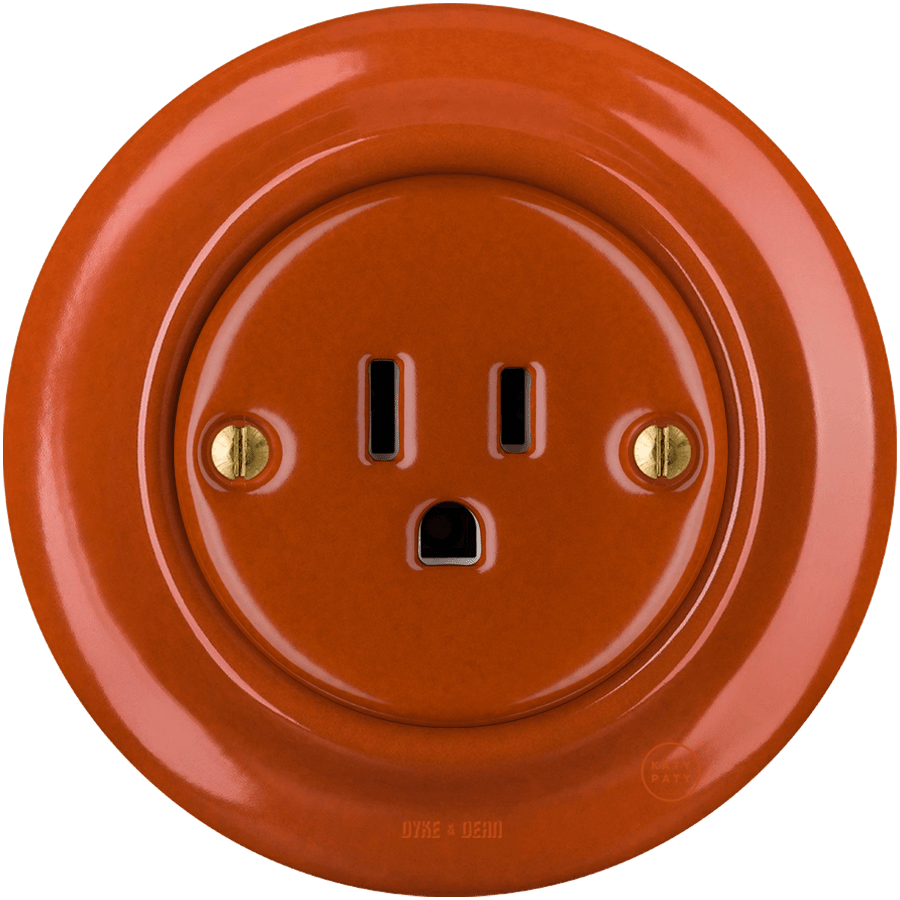 PORCELAIN WALL SOCKET BRICK RED USA 15 AMP - DYKE & DEAN