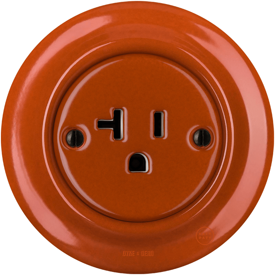 PORCELAIN WALL SOCKET BRICK RED USA 20 AMP - DYKE & DEAN