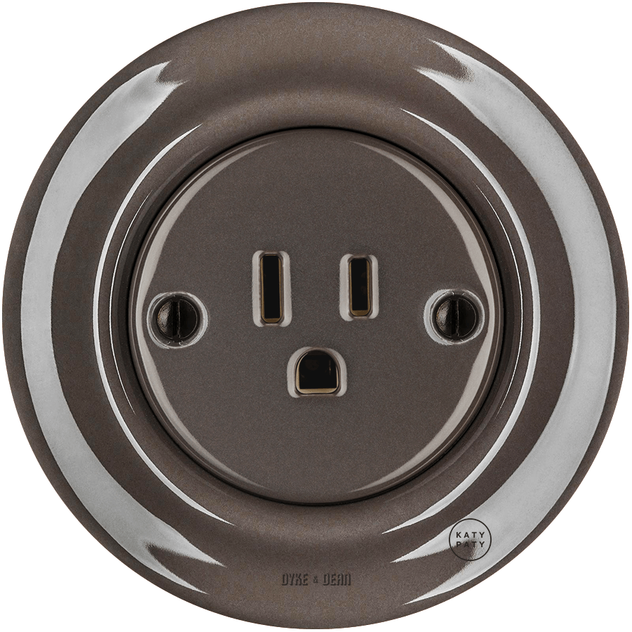 PORCELAIN WALL SOCKET BROWN USA 15 AMP - DYKE & DEAN