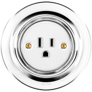 PORCELAIN WALL SOCKET CHROME USA 15 AMP - DYKE & DEAN