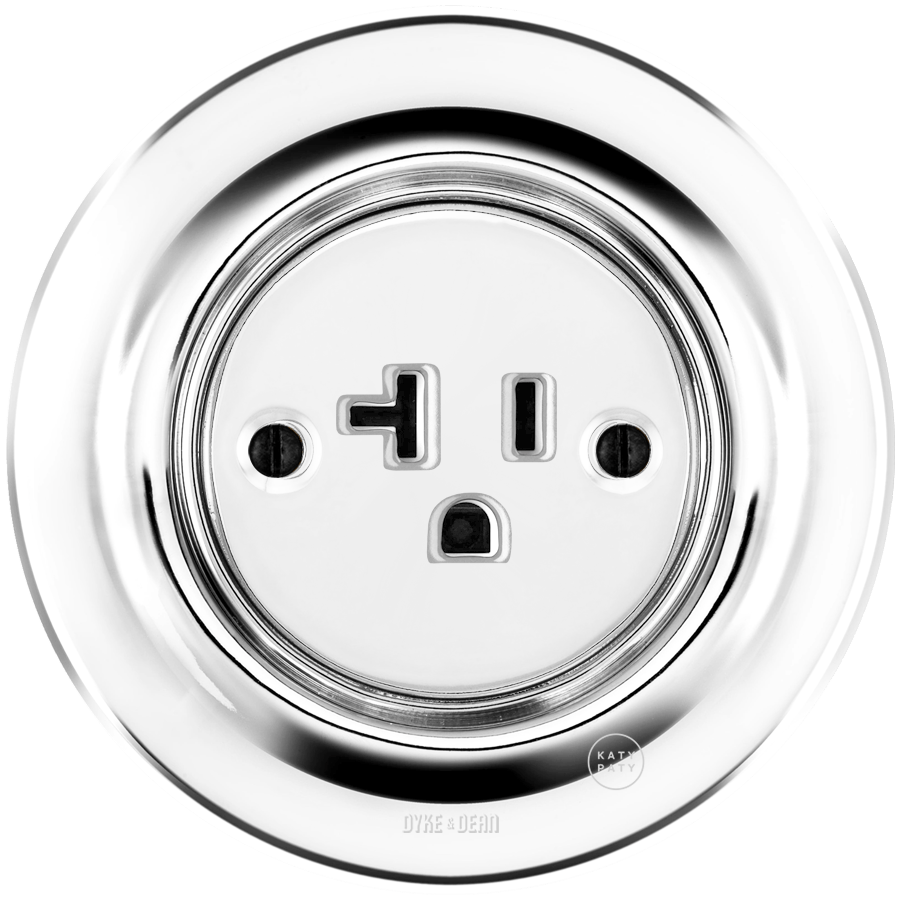 PORCELAIN WALL SOCKET CHROME USA 20 AMP - DYKE & DEAN