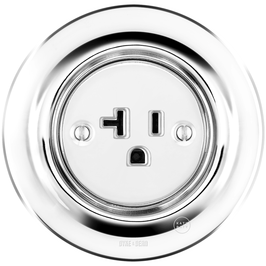 PORCELAIN WALL SOCKET CHROME USA 20 AMP - DYKE & DEAN