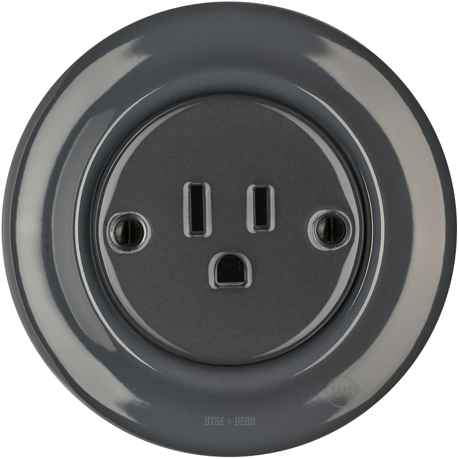 PORCELAIN WALL SOCKET DARK GREY USA 15 AMP - DYKE & DEAN