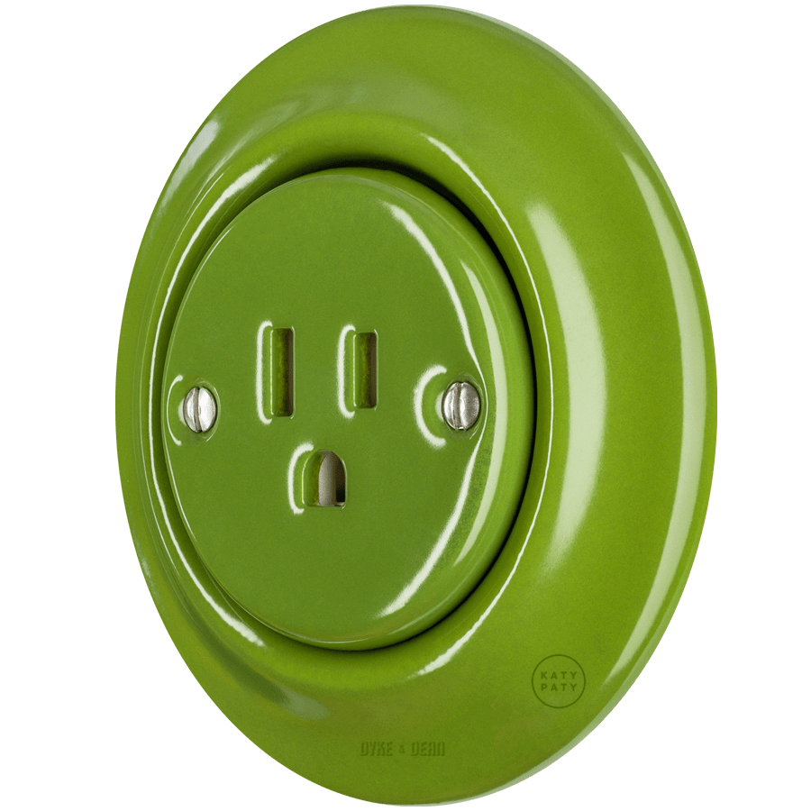 PORCELAIN WALL SOCKET GREEN USA 15 AMP - DYKE & DEAN