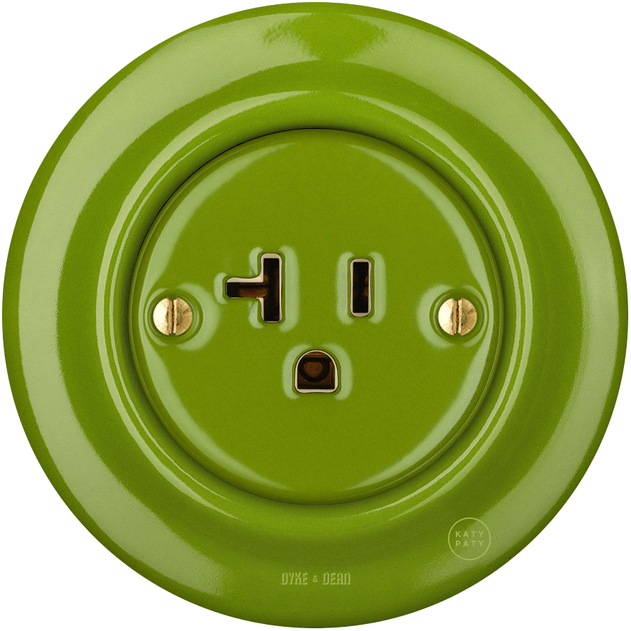 PORCELAIN WALL SOCKET GREEN USA 20 AMP - DYKE & DEAN