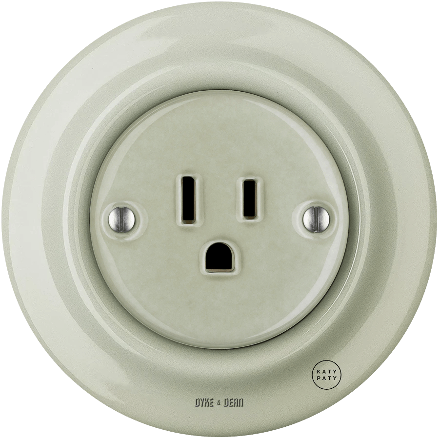 PORCELAIN WALL SOCKET GREY GREEN USA 15 AMP - DYKE & DEAN